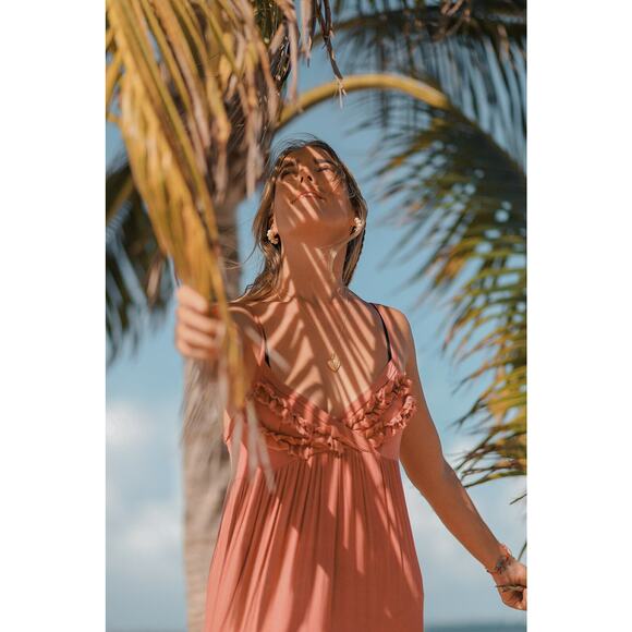 Maxi Dress by T. ZOVICH Mixed Media Floral Pink Salmon Sleeveless Ecofriendly M - Picture 6 of 12